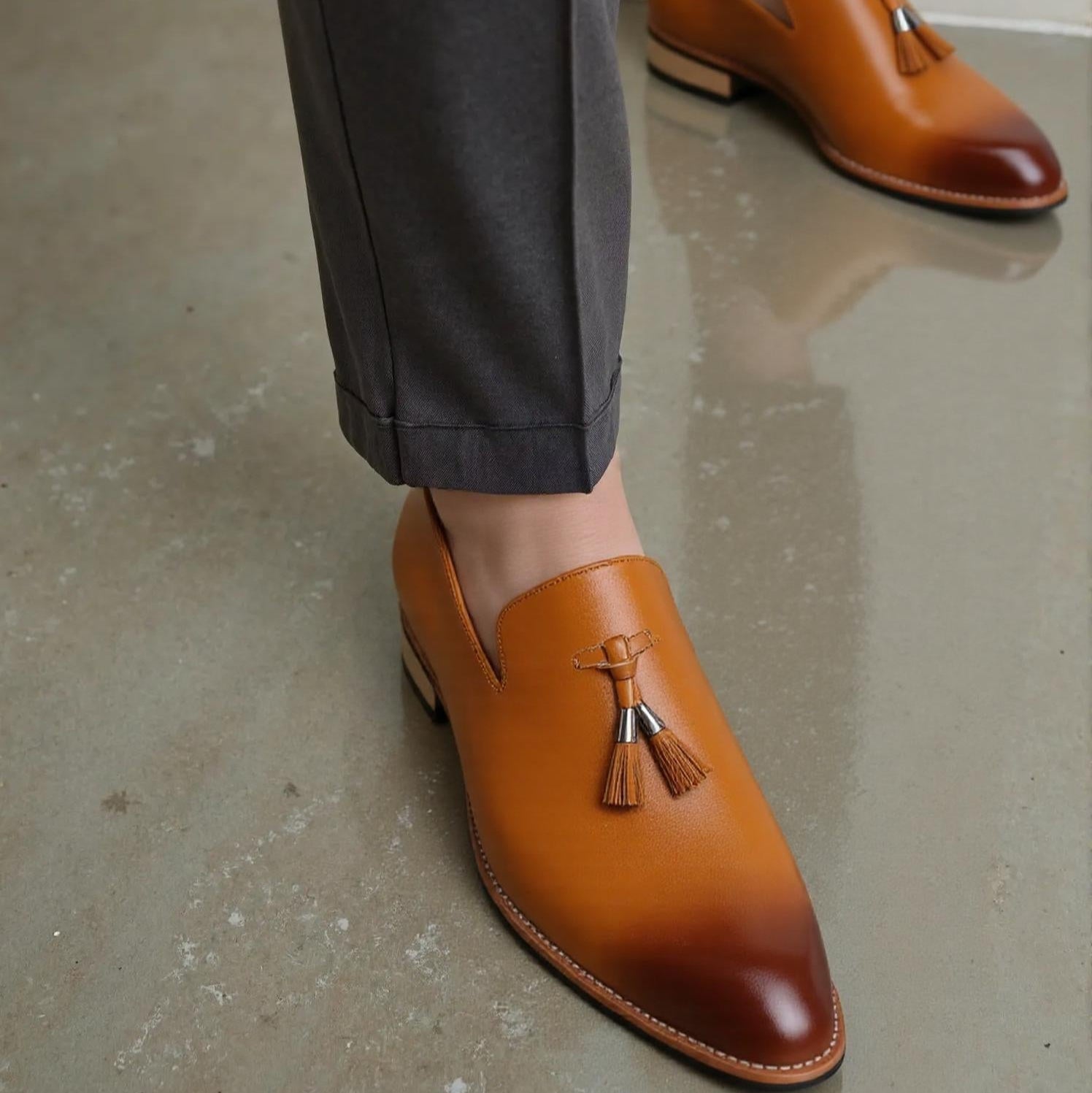 Men's Black Dress Shoes Premium Faux Leather Slip-On Pointed Toe Oxford Style 1