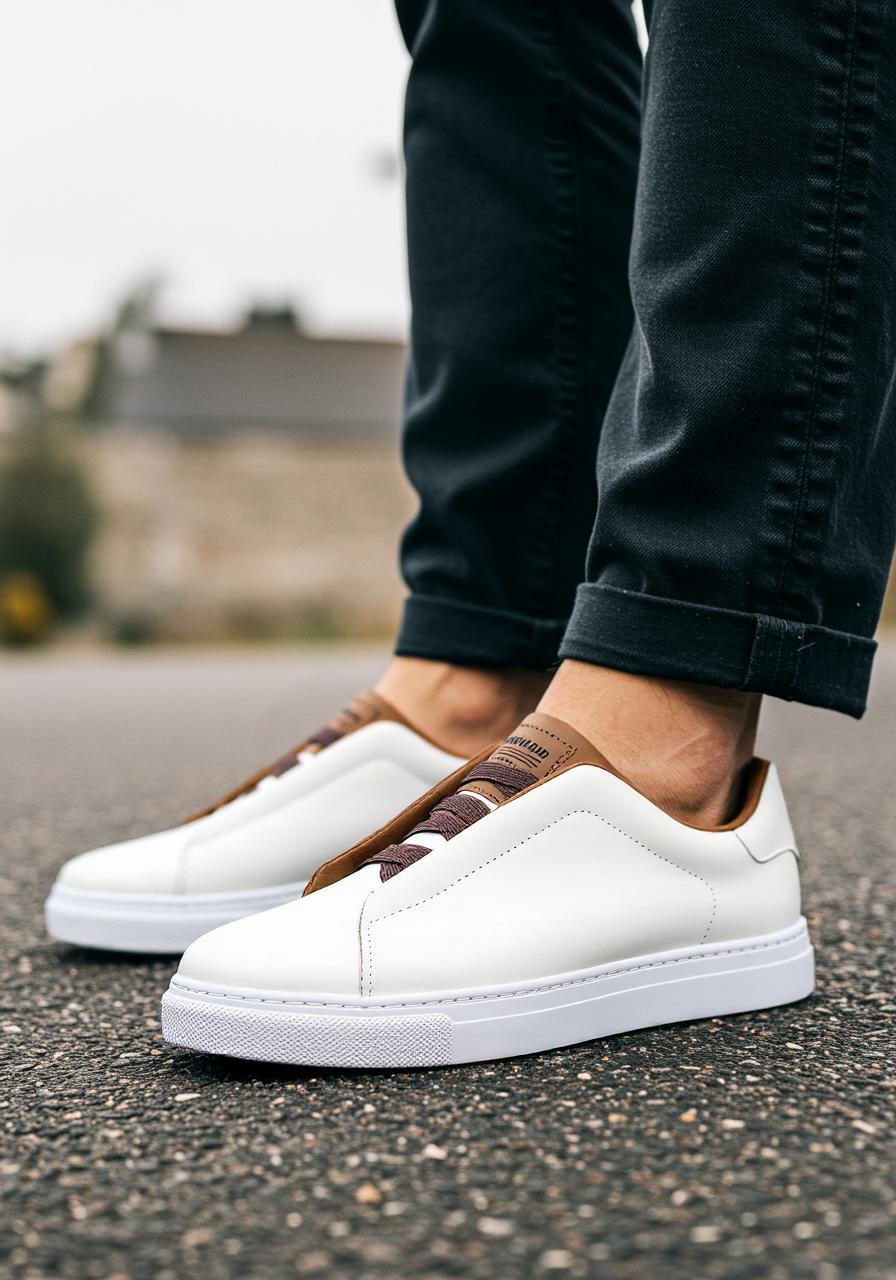 Men's Sneakers Classic Leather Casual Comfort PU Leather Lace-Up Round Toe 3