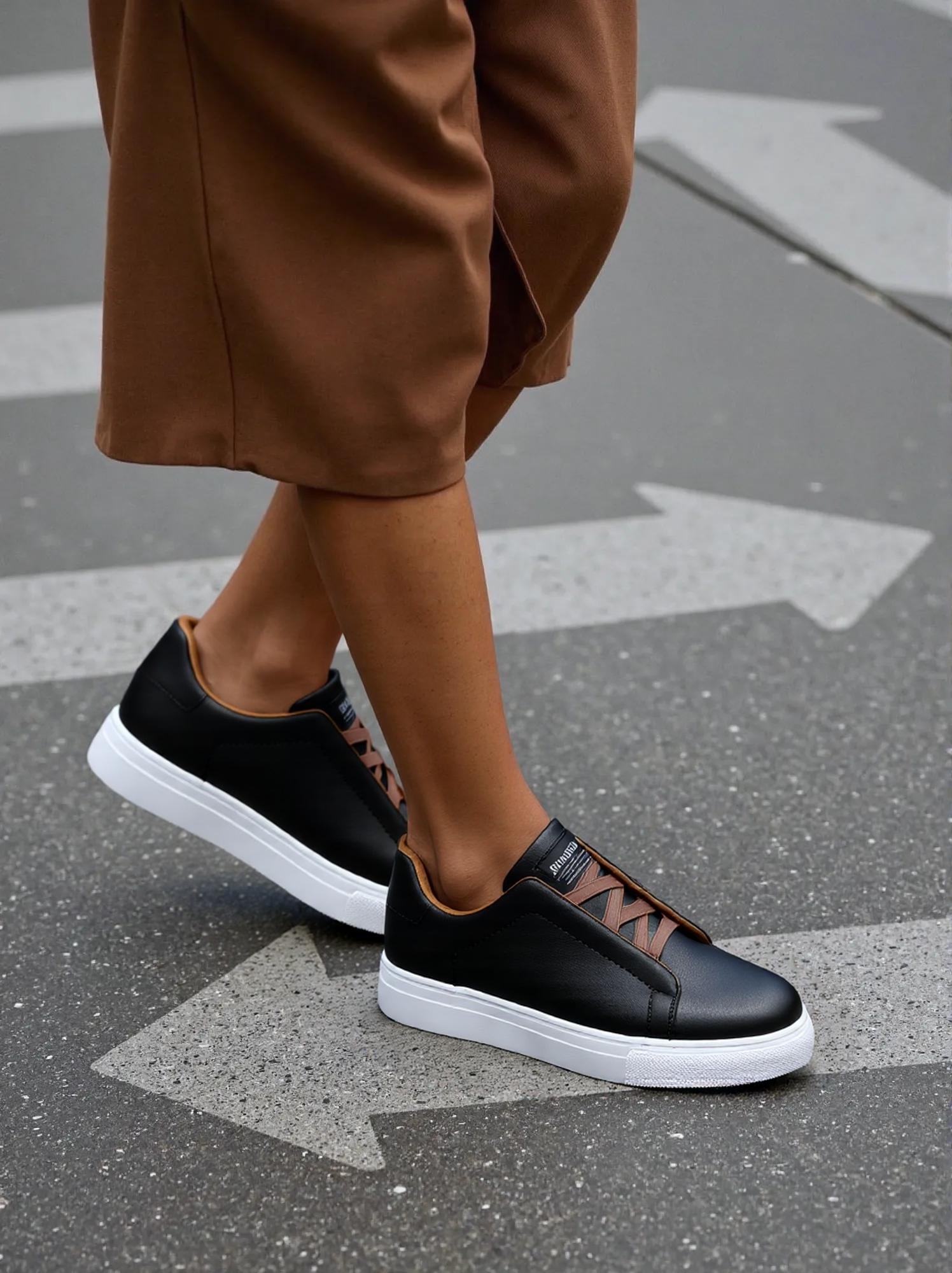 Men's Sneakers Classic Leather Casual Comfort PU Leather Lace-Up Round Toe 4