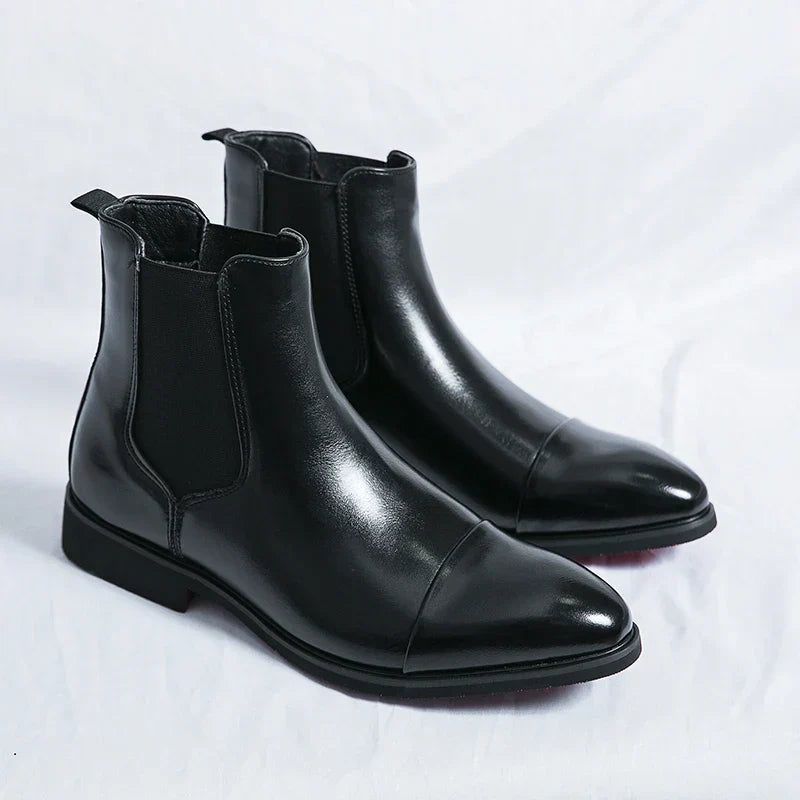 Men's Chelsea Boots Genuine Leather Classic Black Red Stylish Comfort 6