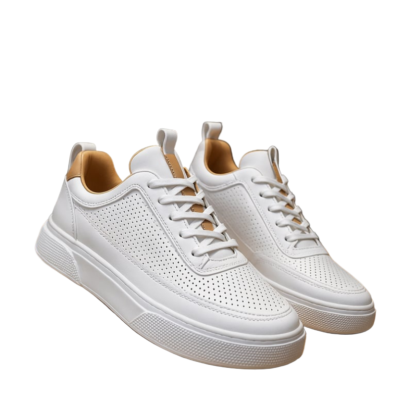 Men's Sneakers Leather Perforated Design Cushioned Sole Comfortable Casual Footwear 1