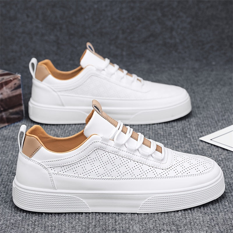 Men's Sneakers Leather Perforated Design Cushioned Sole Comfortable Casual Footwear 6