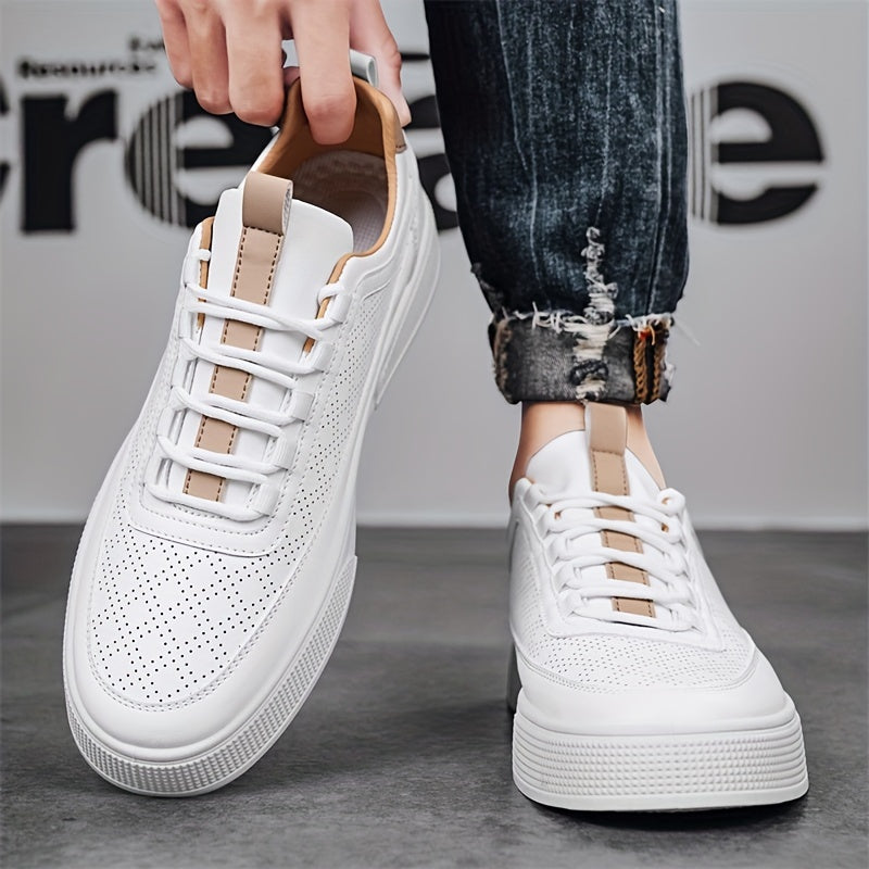 Men's Sneakers Leather Perforated Design Cushioned Sole Comfortable Casual Footwear 3