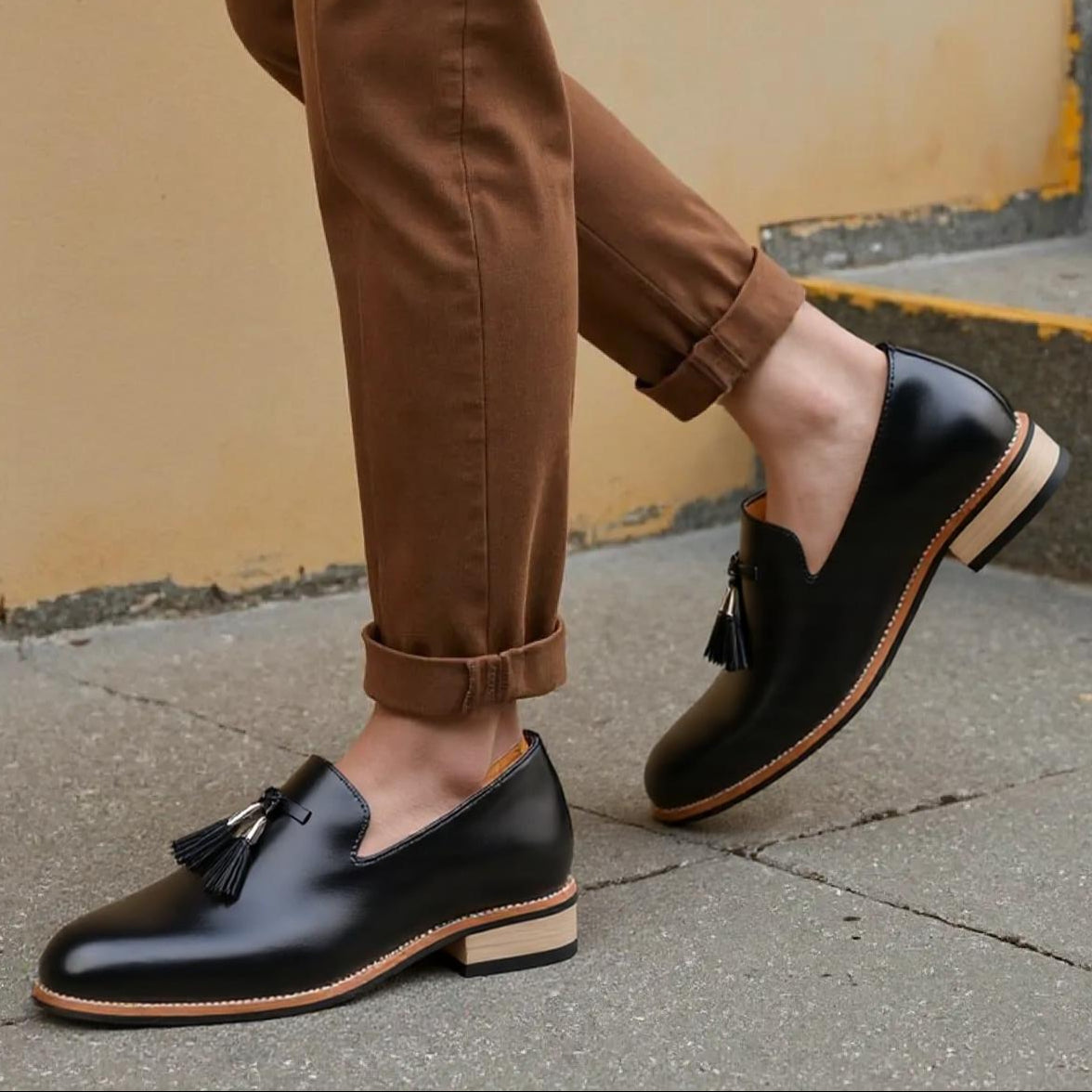 Men's Black Dress Shoes Premium Faux Leather Slip-On Pointed Toe Oxford Style 2