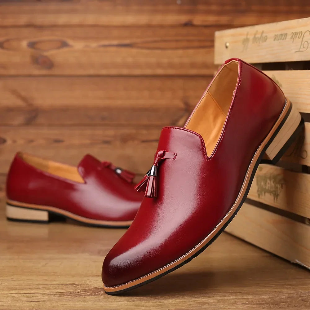 Men's Black Dress Shoes Premium Faux Leather Slip-On Pointed Toe Oxford Style 6