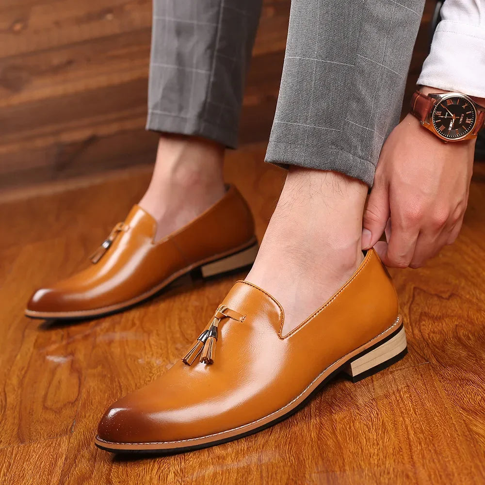 Men's Black Dress Shoes Premium Faux Leather Slip-On Pointed Toe Oxford Style 7
