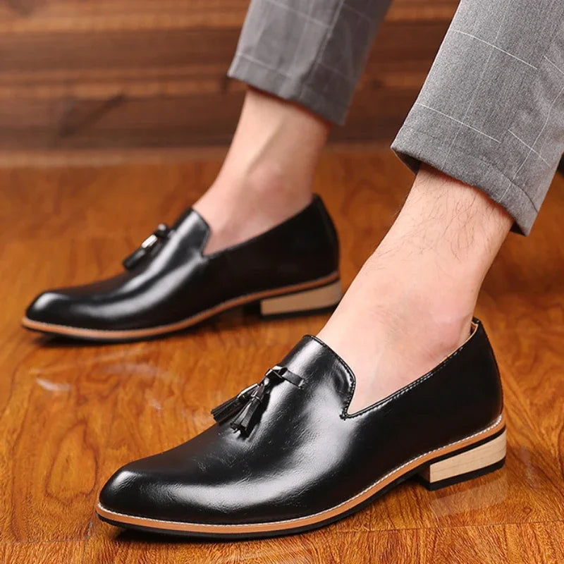 Men's Black Dress Shoes Premium Faux Leather Slip-On Pointed Toe Oxford Style 8