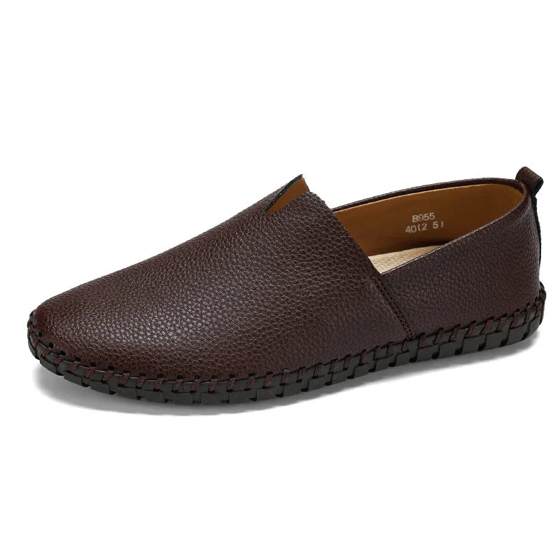 Men's Loafers Slip-On Genuine Cow Leather Breathable Comfort Casual Shoes 9