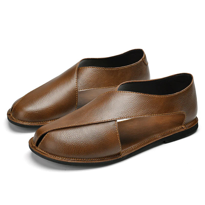Men's Sandals Italian Leather Crossover Wrap Design Comfortable Casual Flat Sole 2