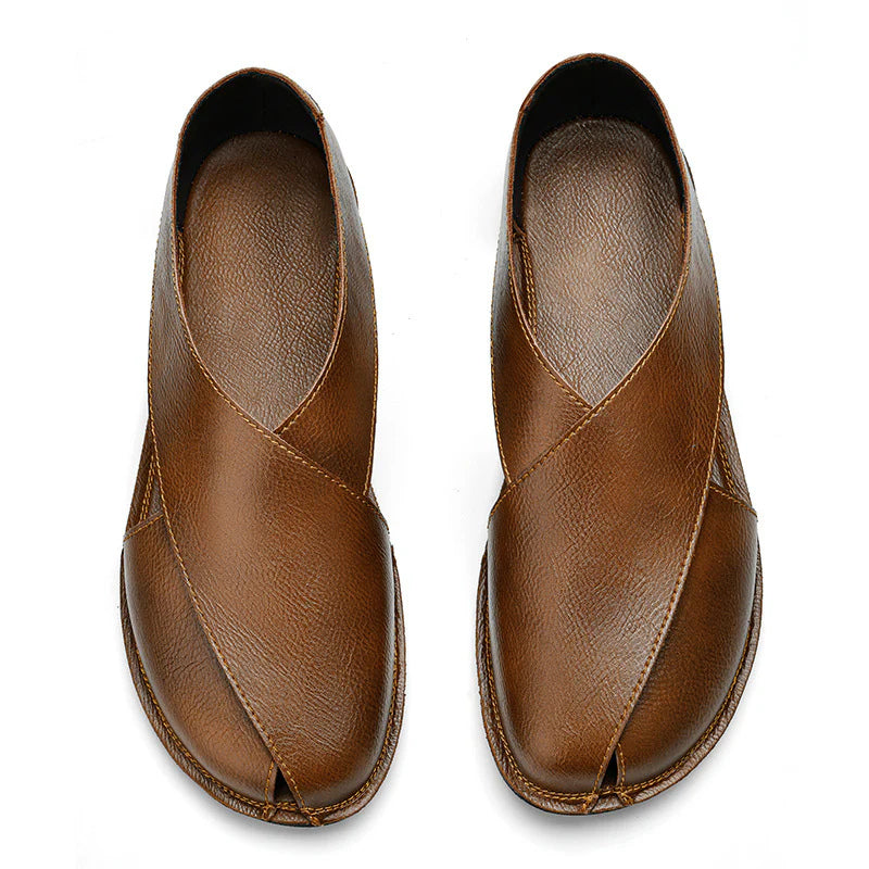 Men's Sandals Italian Leather Crossover Wrap Design Comfortable Casual Flat Sole 4