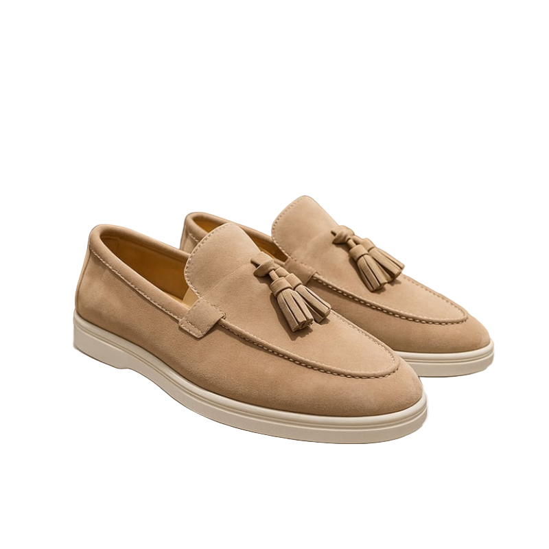 Men's Suede Loafers Slip-On Elegant Tassel Black Casual Footwear 1
