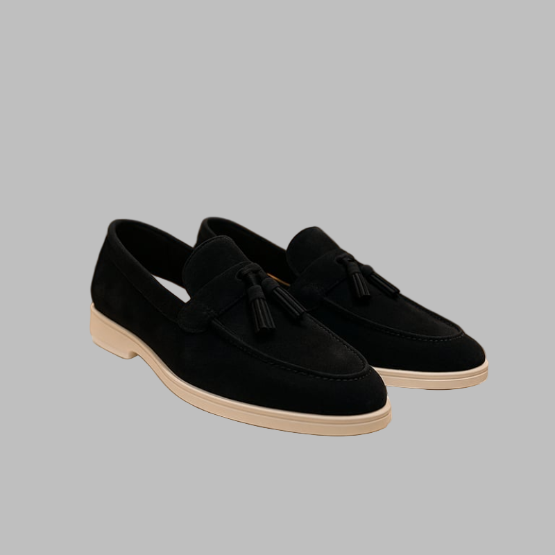 Men's Suede Loafers Slip-On Elegant Tassel Black Casual Footwear 6