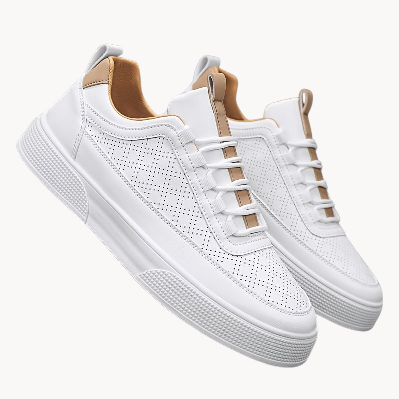 Men's Sneakers Leather Perforated Design Cushioned Sole Comfortable Casual Footwear 4
