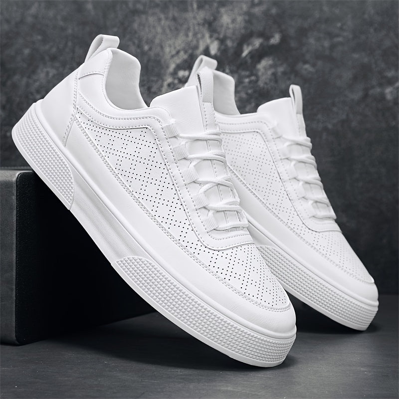Men's Sneakers Leather Perforated Design Cushioned Sole Comfortable Casual Footwear 5