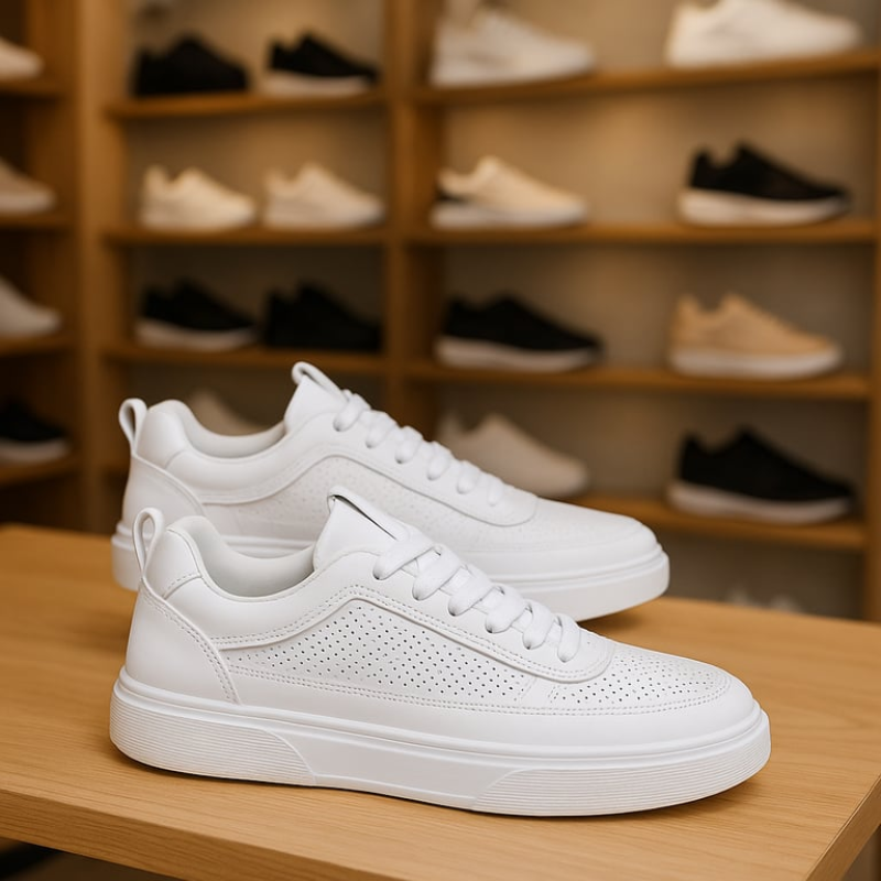 Men's Sneakers Leather Perforated Design Cushioned Sole Comfortable Casual Footwear 2